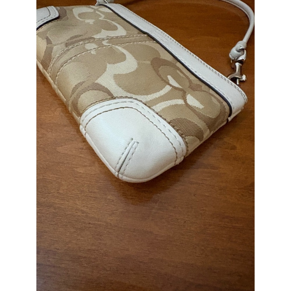 Coach Signature Jacquard Mini Wristlet Pouch Khaki Ivory Y2K - Picture 6 of 7